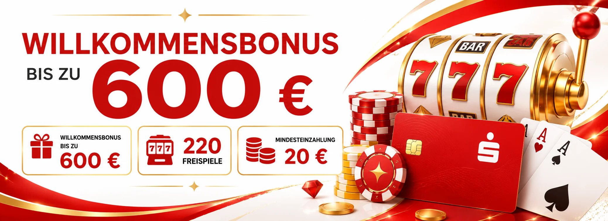 Sparkasse Casino Bonusbanner, Einzahlung in 10 Sekunden, rund um die Uhr, exklusive Boni