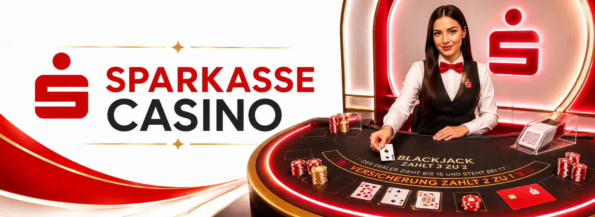 Live-Casino im Sparkasse Casino, echter Dealer am roten Blackjack-Tisch